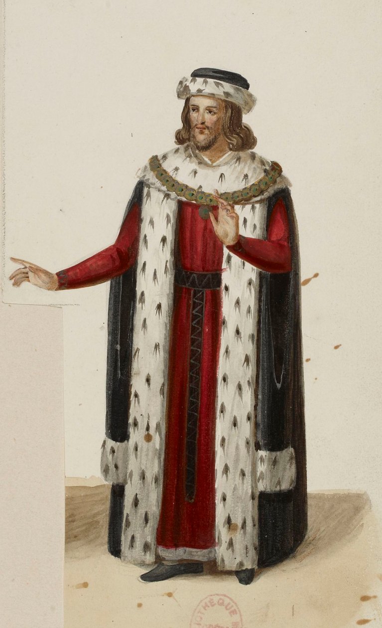Kostuum van Enguerrand de Marigny (La Tour de Nesle, 1832) (bijgesneden) door Eugène Du Faget