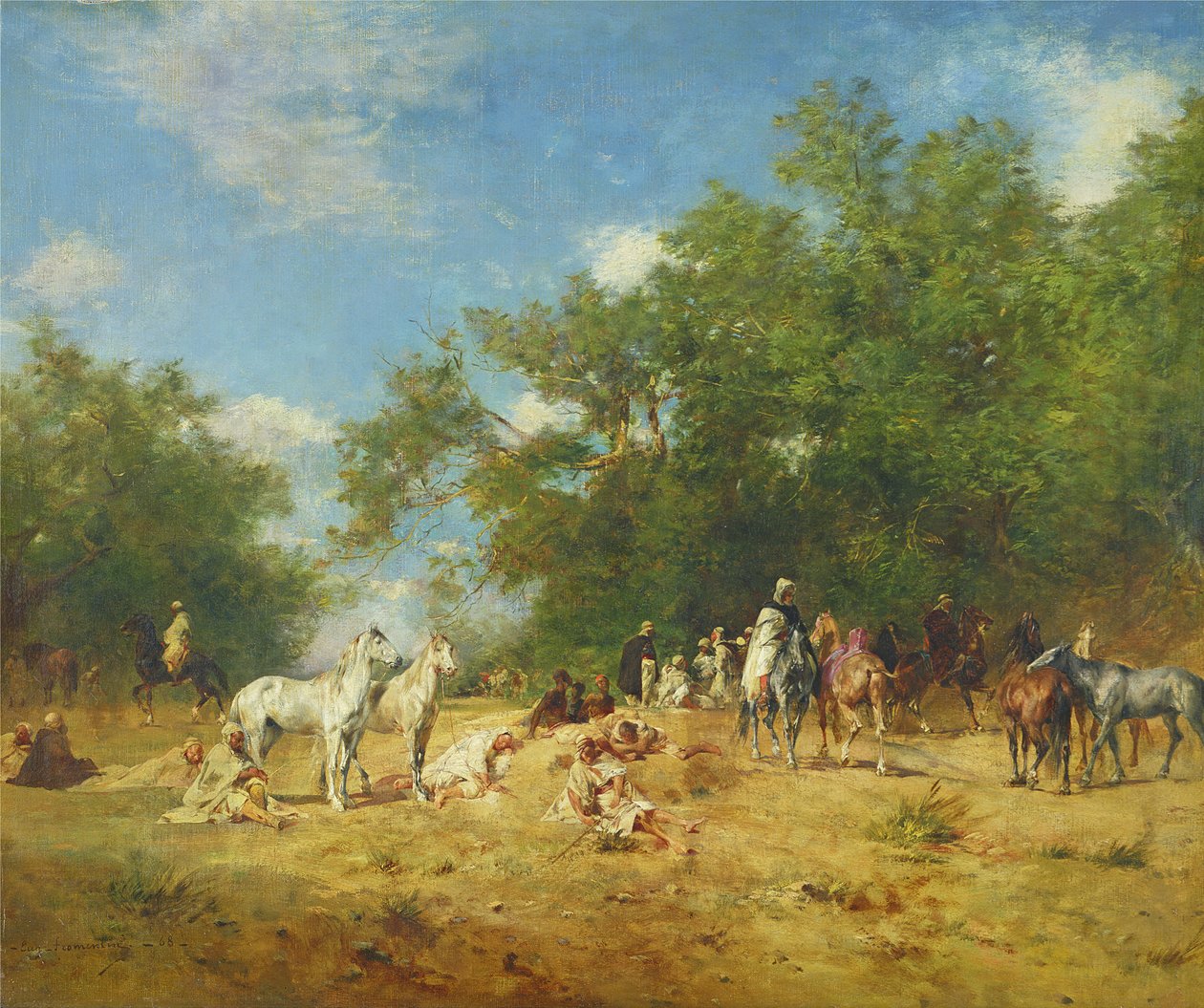 Arabische ruiters rusten in het bos, 1868 door Eugène Fromentin