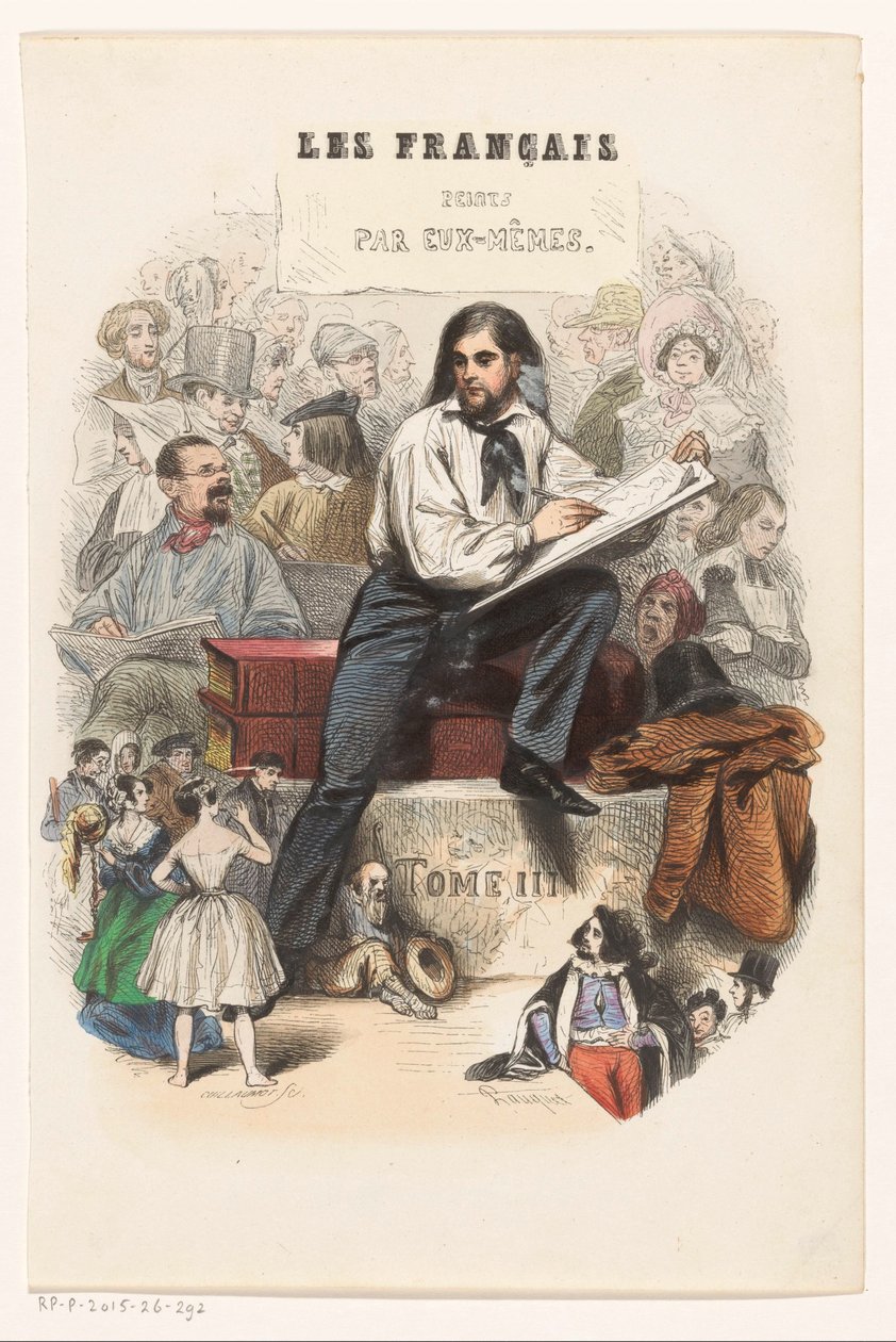 Schetsende kunstenaar Titelpagina voor: Les Français peints par eux-mêmes, 1841 door Eugène Guillaumot