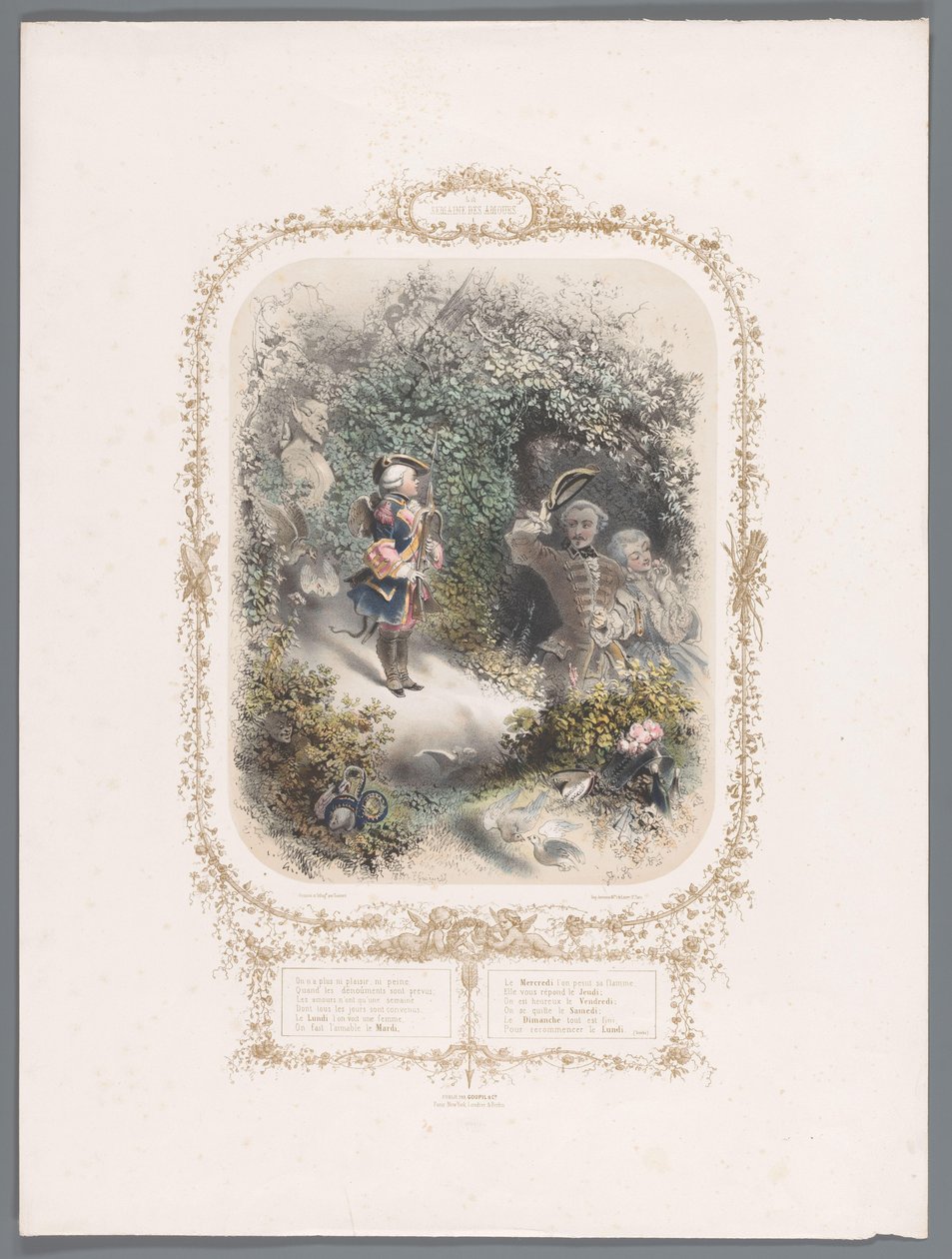 Twee geliefden groeten Cupido door Eugène Guérard