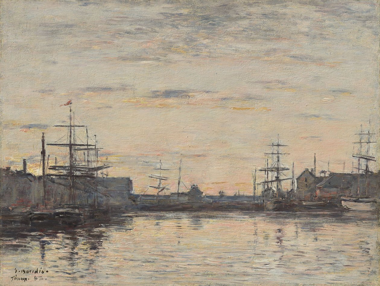 Duits: Fécamp. Het havenbekken Fécamp: De Binnenhaven door Eugene Louis Boudin