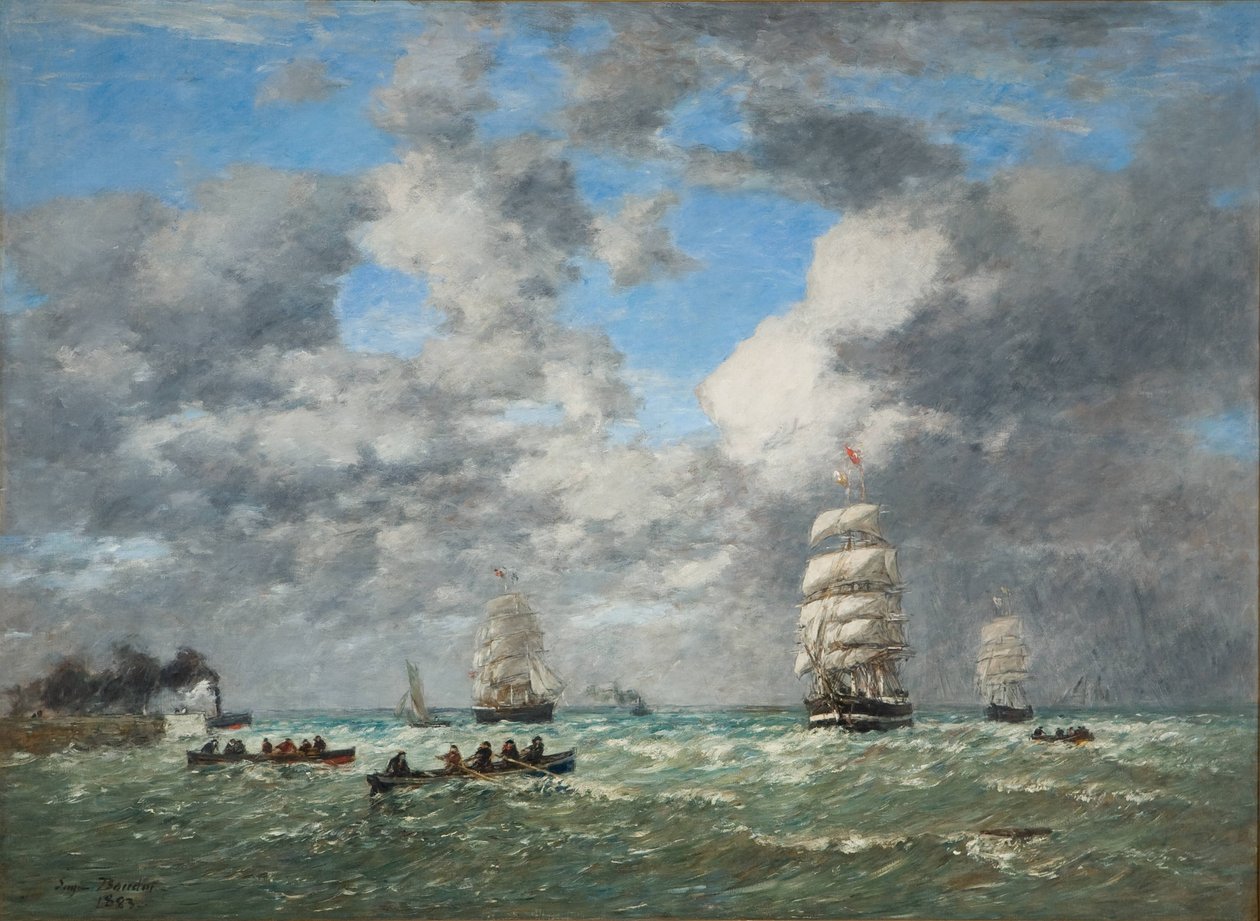 Verlaten van de haven van Le Havre / Scheepvaart (Le Havre, sortie du port) door Eugene Louis Boudin