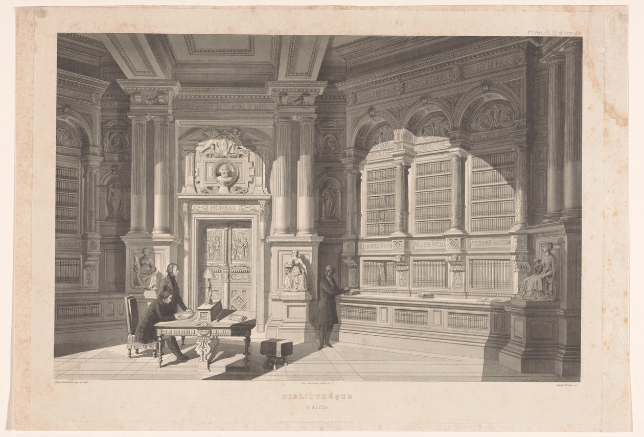 Interieur van een bibliotheek door Eugène Napoléon Varin