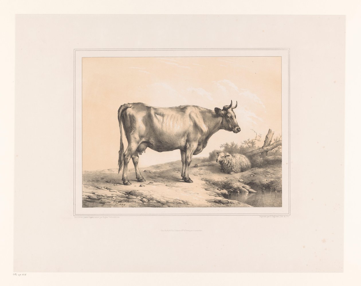 Koe en schaap in een landschap door Eugène Verboeckhoven