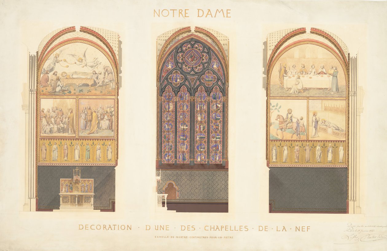 Plan voor de renovatie van een kapel in het schip van de kathedraal van Notre Dame, Parijs, 1843 door Eugène Viollet le Duc