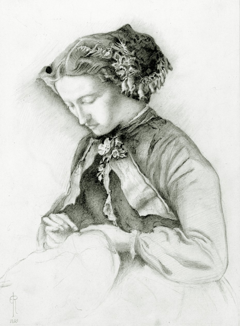 Portret van Effie met vingerhoedskruid in haar haar (De Vingerhoedskruid) 1853 door Euphemia Ruskin