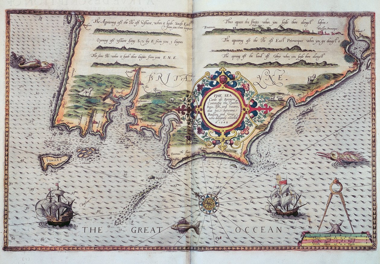Een kaart van de kustlijn van Bretagne, 1588 door European School