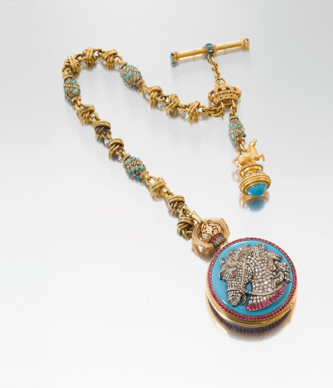 Een uiterst fijne en historisch interessante presentatiehorloge met bijpassende ketting en zegel, gemaakt voor Koning Ludwig II van Beieren, c.1880 door European School