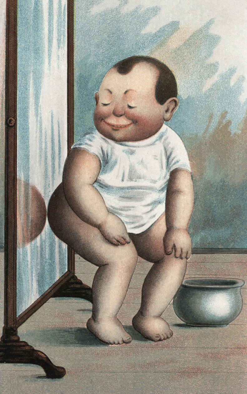 Baby met spiegel (kleurenlitho) door European School
