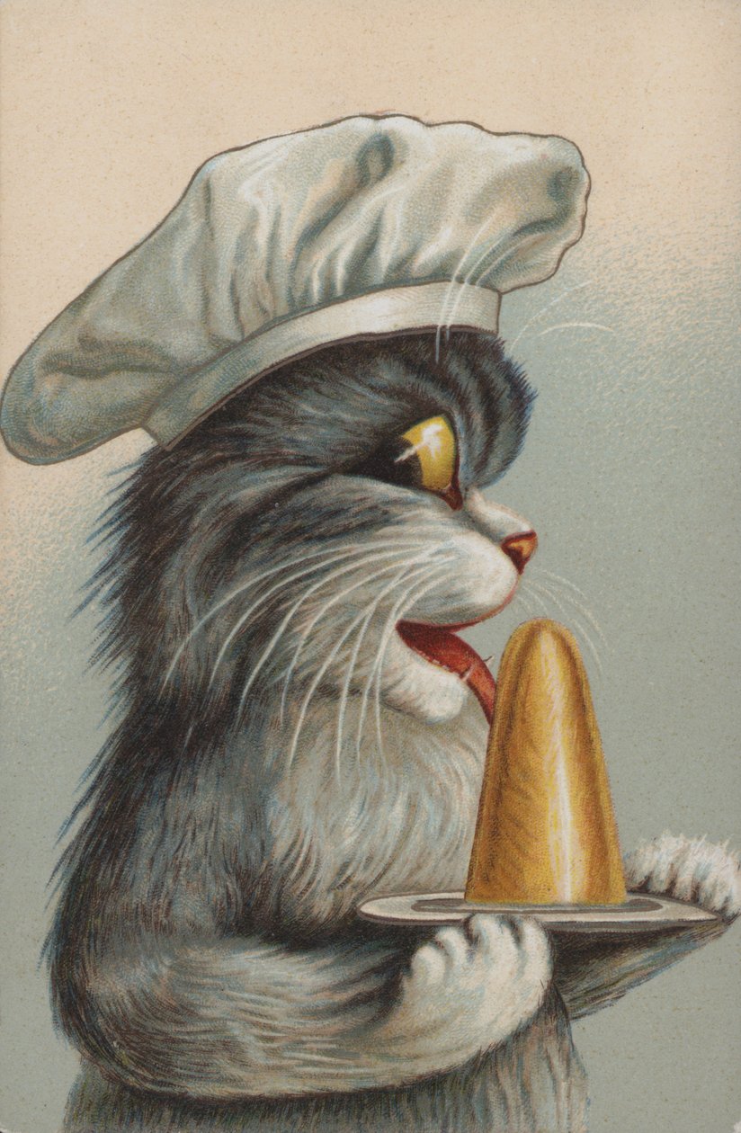 Kat met een toetje (chromolitho) door European School