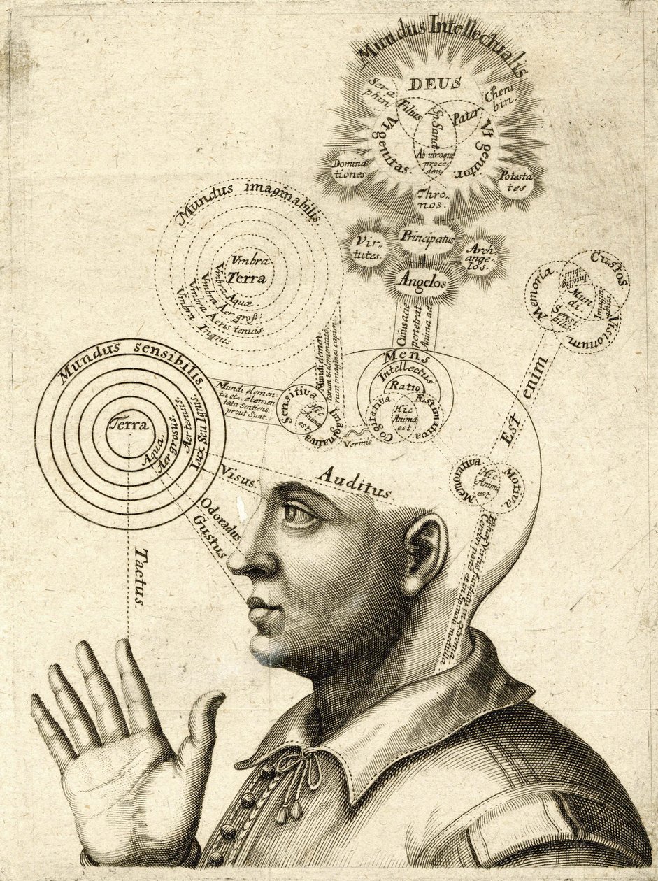 Diagram van Menselijke Gedachten en de Vier Zintuigen, ca. 1650 door European School