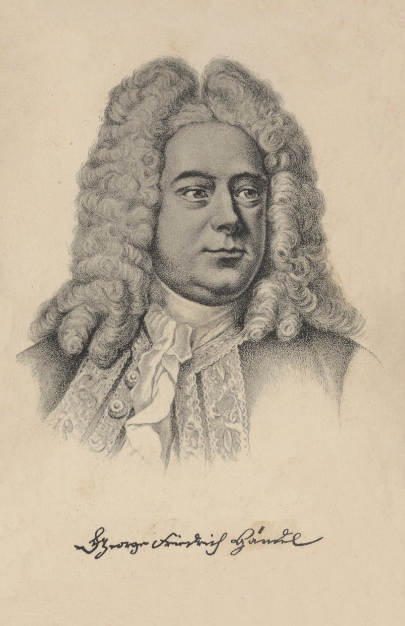 George Frideric Händel, in Duitsland geboren Britse barokcomponist (litho) door European School