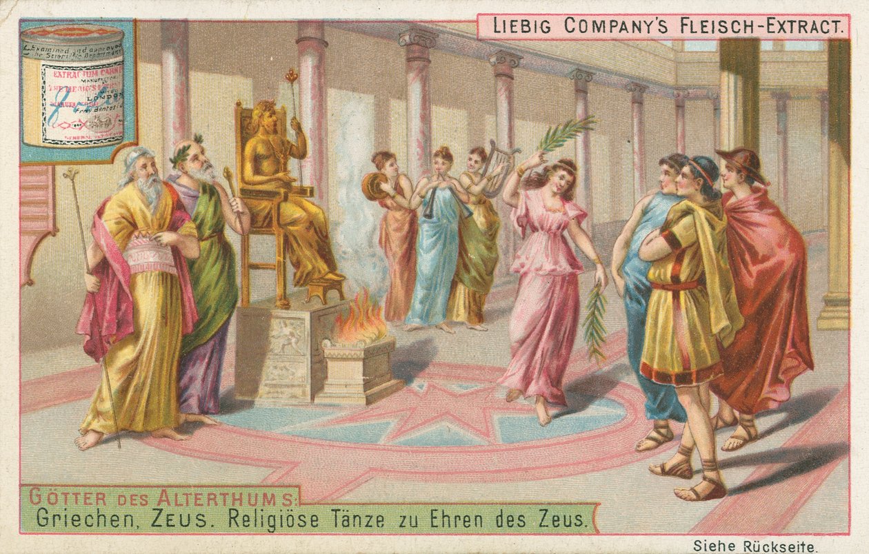 Griekenland, Zeus, Liebig-kaart, begin 20e eeuw (chromo) door European School