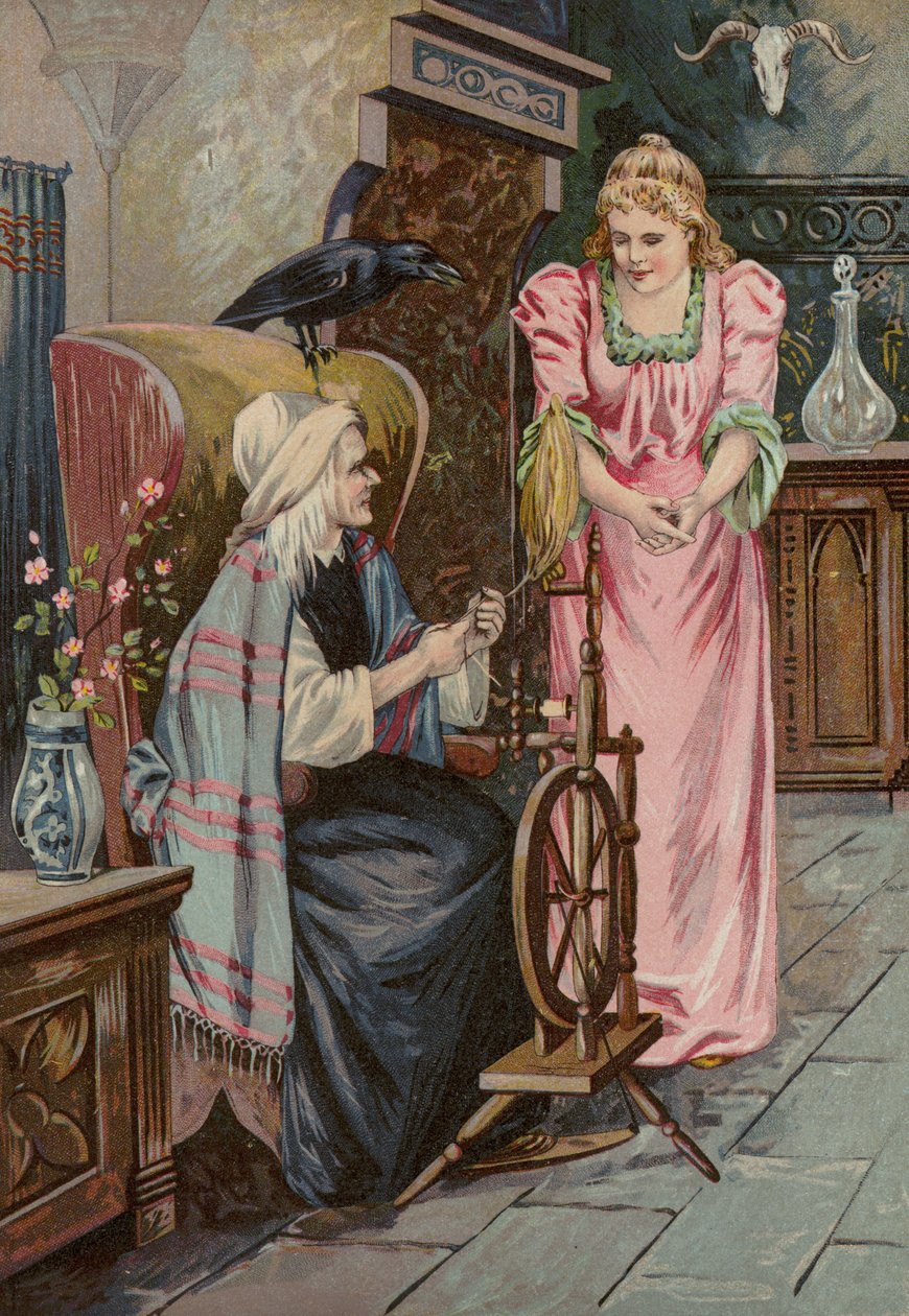 Verhalen van Grimm: Briar Rose (chromolitho) door European School