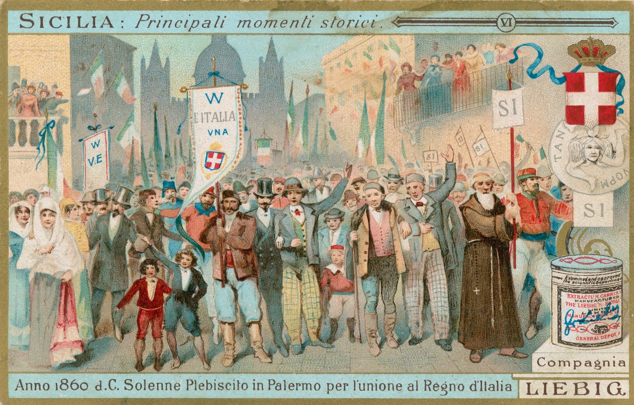 Geschiedenis van Sicilië, Liebig-kaart, begin 20e eeuw (chromo) door European School