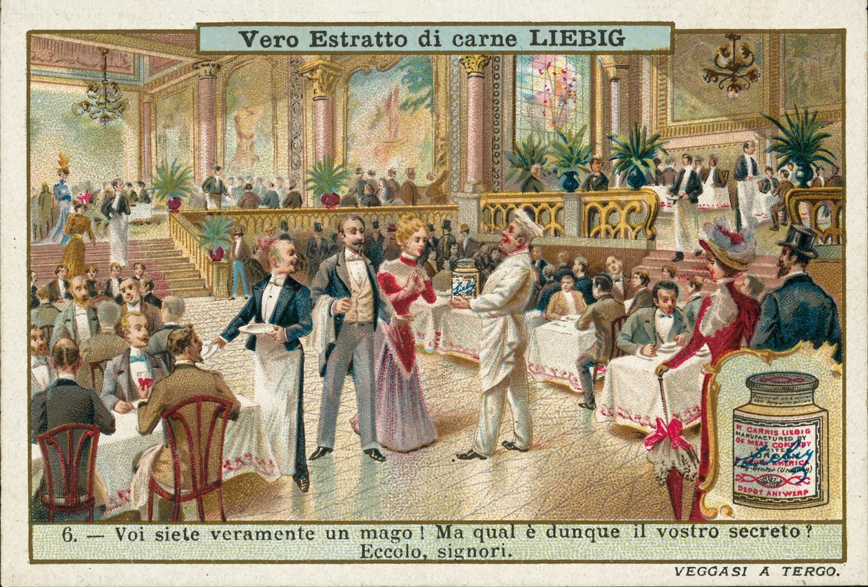 Verbetering in het wel en wee van een restaurant na het aannemen van een nieuwe chef-kok (chromolitho) door European School