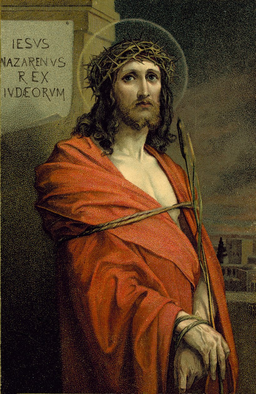 Jezus van Nazareth, koning der Joden (kleurenlitho) door European School