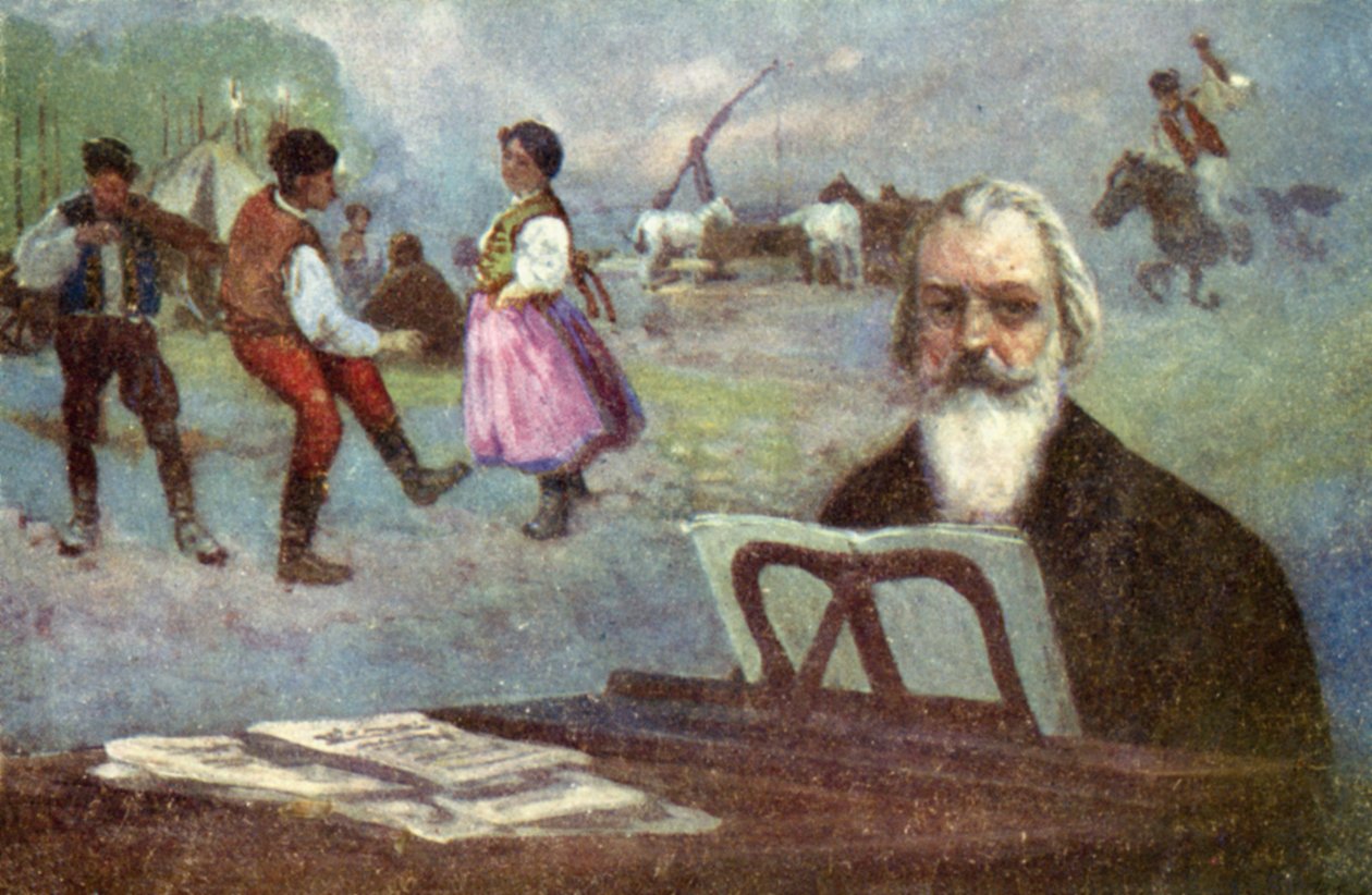 Johannes Brahms: Hongaarse dansen (kleurenlitho) door European School