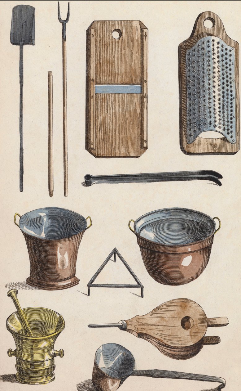 Keukengerei (kleurenlitho) door European School