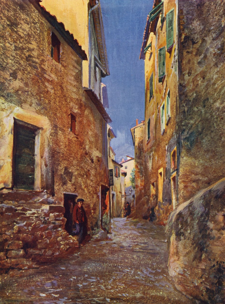 Menton, Rue dans la Vieille Ville (kleurenlitho) door European School