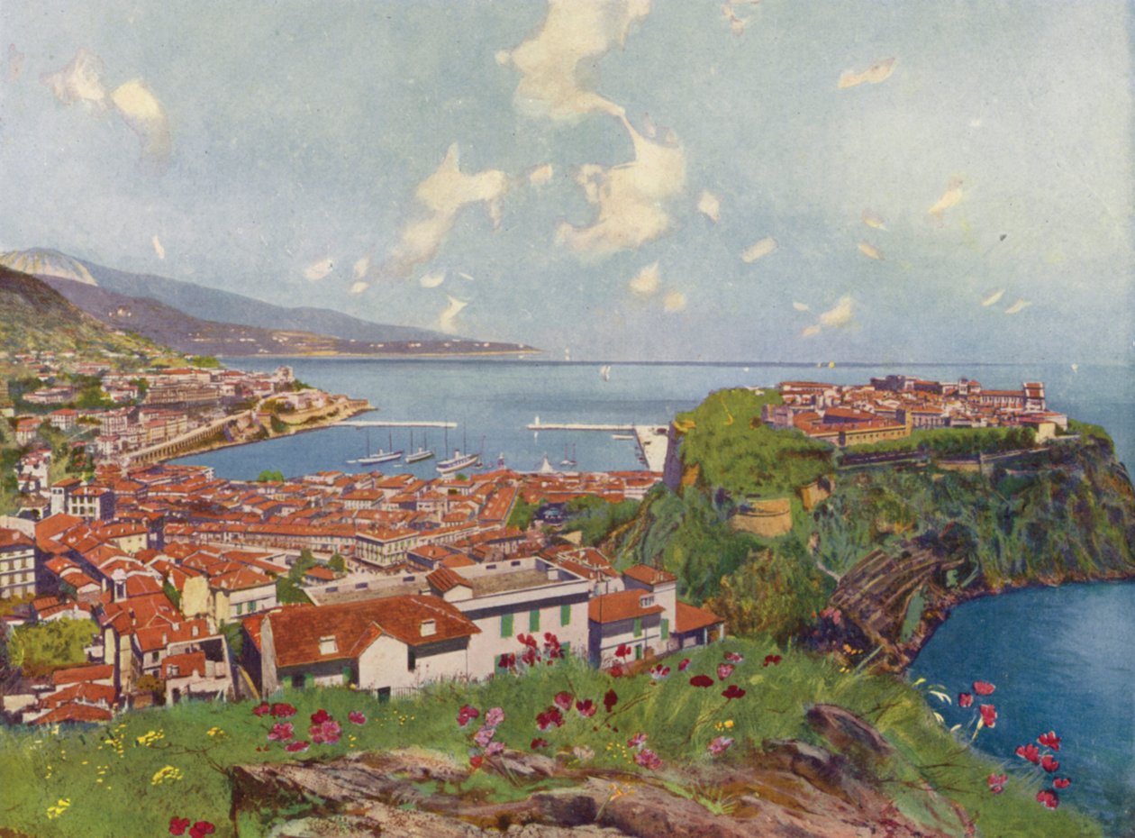 Monaco, De rots en algemeen beeld (kleurenlitho) door European School