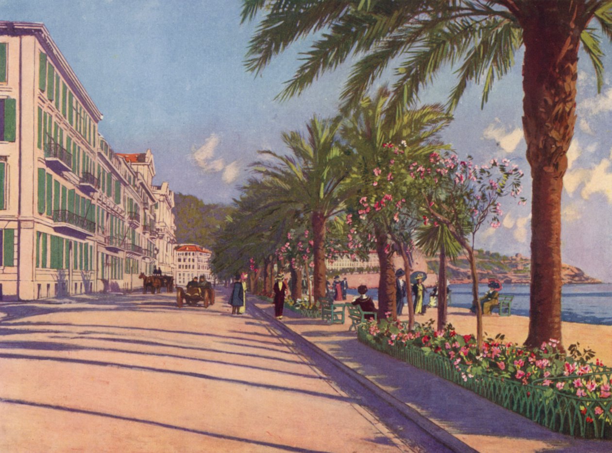 Nice, Promenade du Midi naar het oosten (kleurenlitho) door European School