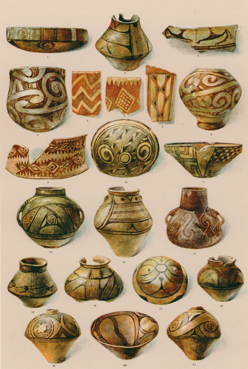 Ornament: Zuid-Rusland, Roemenië, Noord-Griekenland, einde neo-steentijd tot begin bronstijd (kleurenlitho) door European School