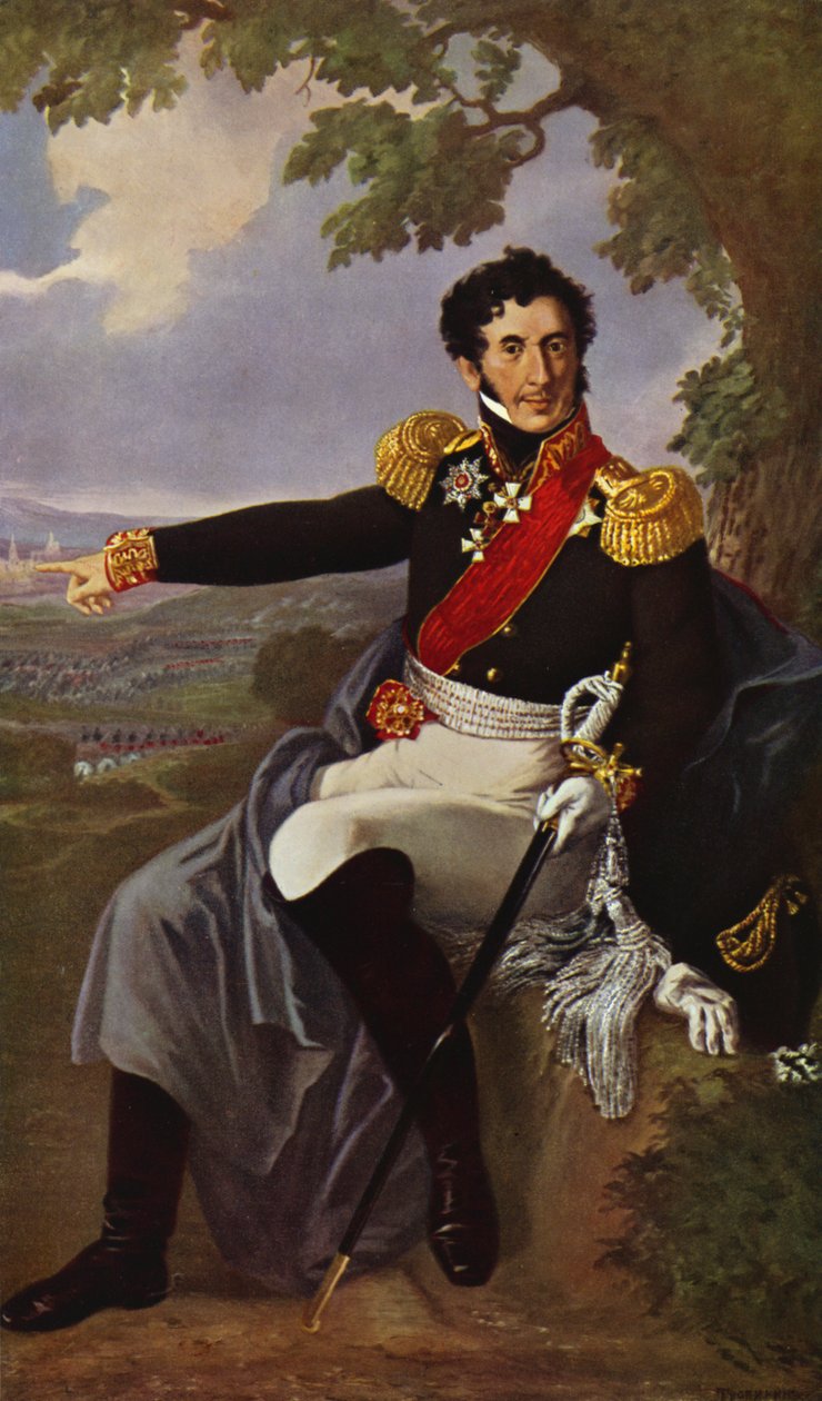 Portret van prins Bagration (kleurenlitho) door European School