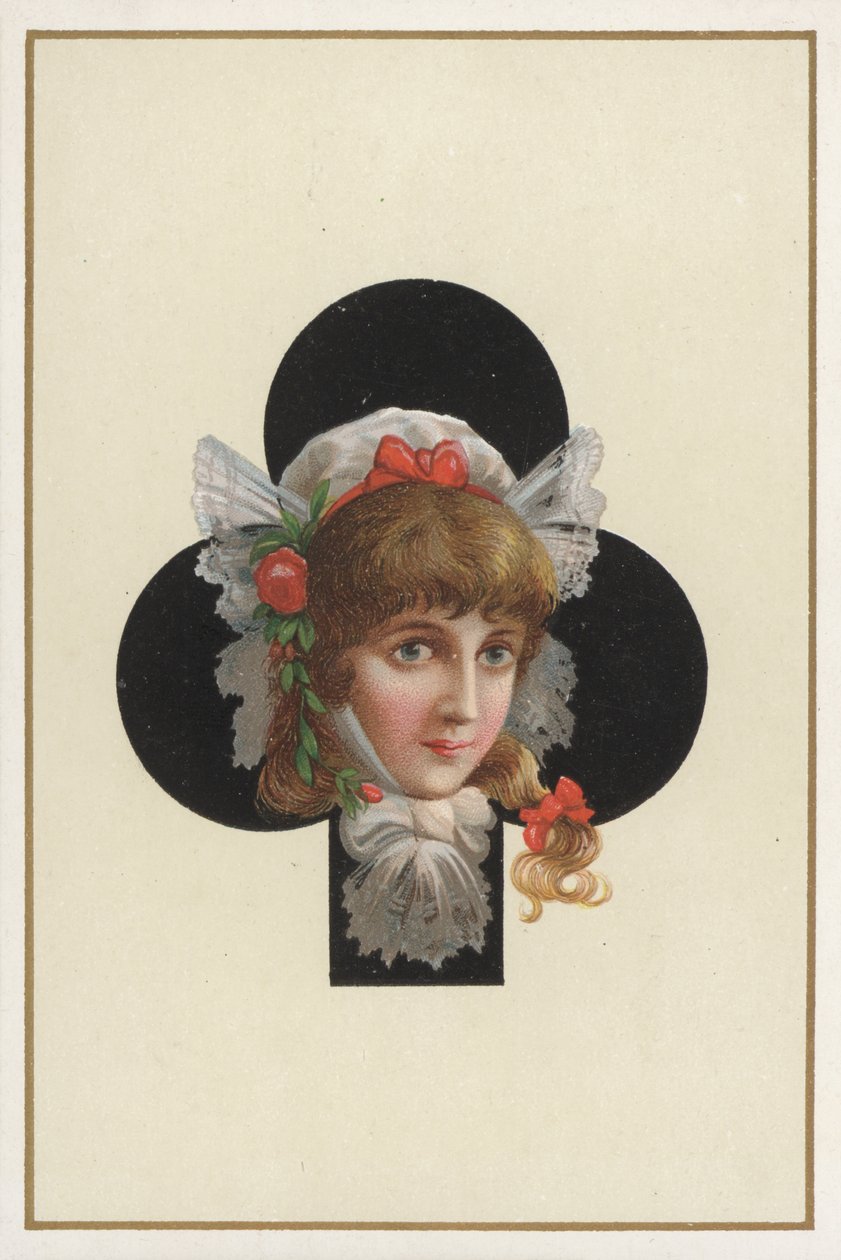 Portret van een meisje op een speelkaart (kleurenlitho) door European School