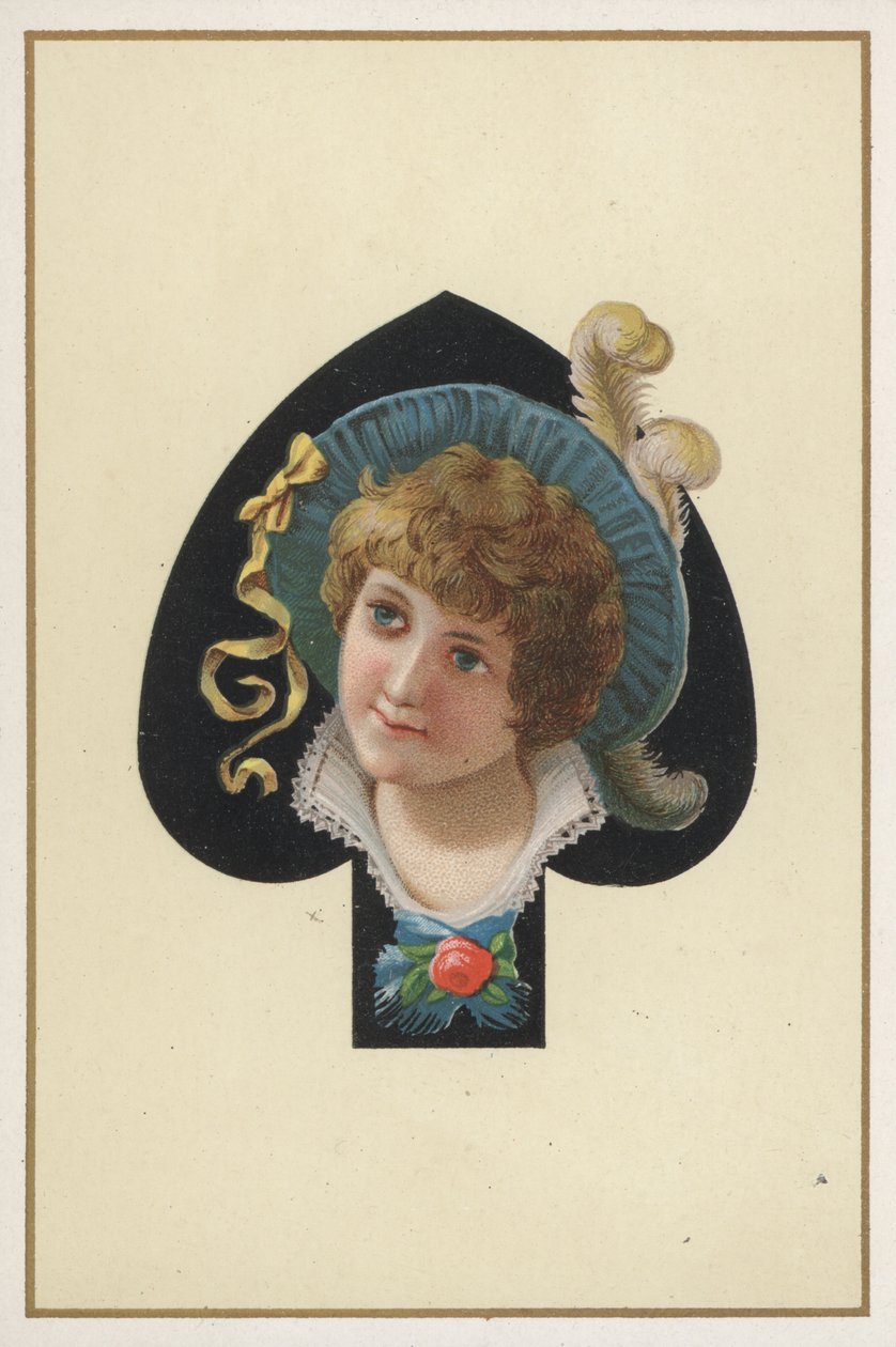 Portret van een meisje op een speelkaart (kleurenlitho) door European School
