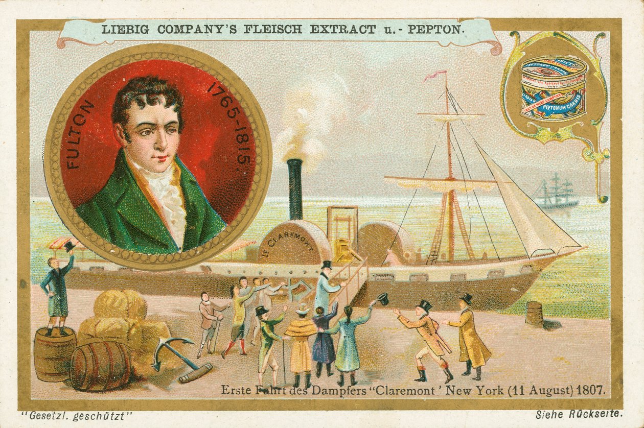 Robert Fulton, Liebig-kaart, begin 20e eeuw (chromo) door European School