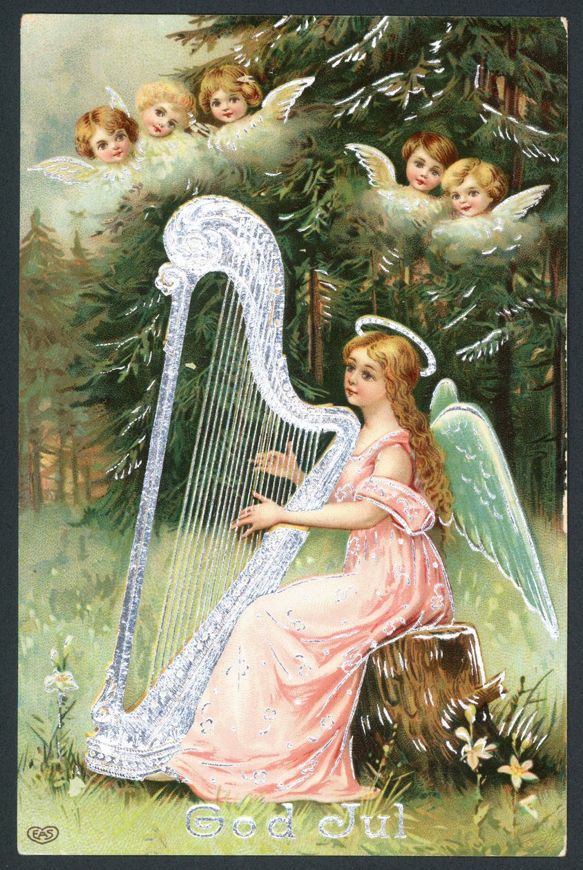 Scandinavische kerstkaart (kleurenlitho) door European School