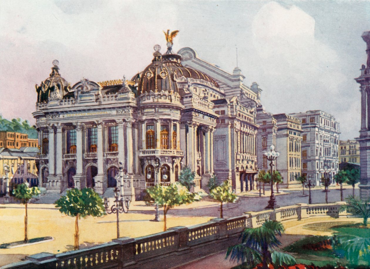 De Stadsschouwburg, Avenida Rio Branco (kleurenlitho) door European School