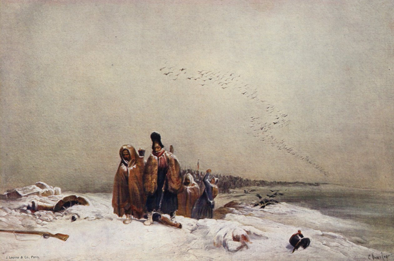 De terugtocht van Rusland (kleurenlitho) door European School