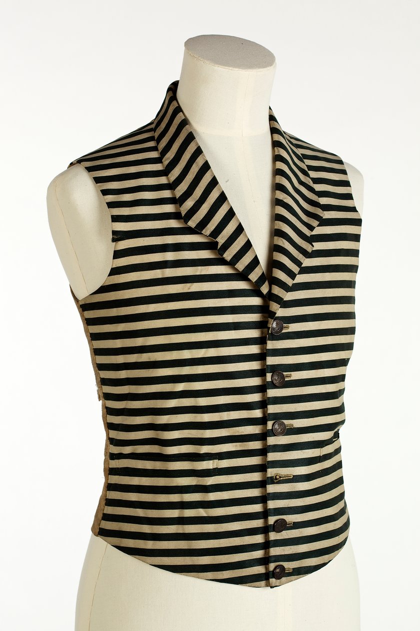 Vest met donkergroene en witte horizontale strepen, ca. 1800-50 door European School