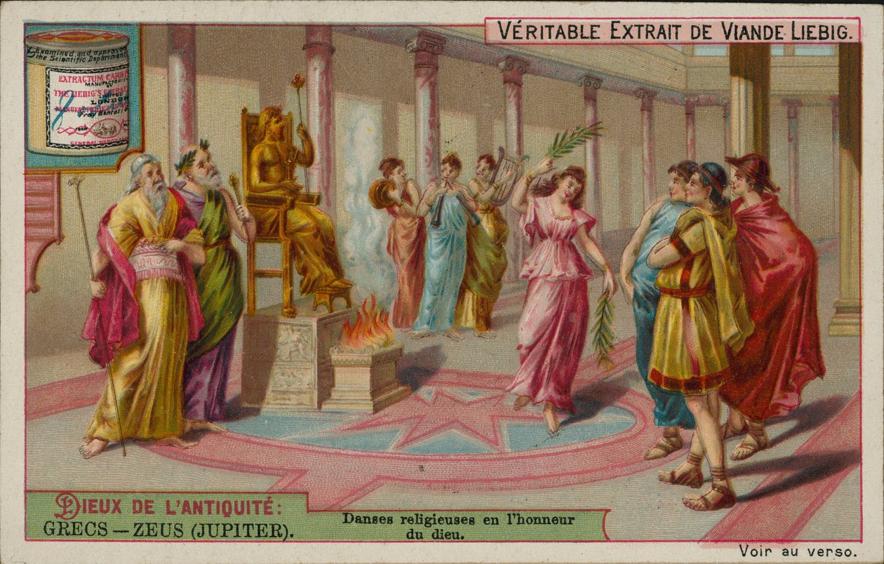 Zeus, god van het oude Griekenland (chromolitho) door European School