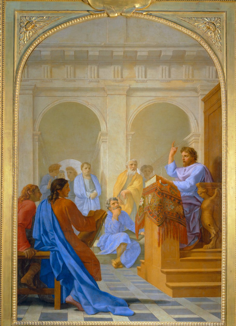 Saint Bruno enseigne la theologie dans les ecoles de Reims - Sint Bruno onderwijst theologie in de scholen van Reims ... door Eustache (studio of) Le Sueur