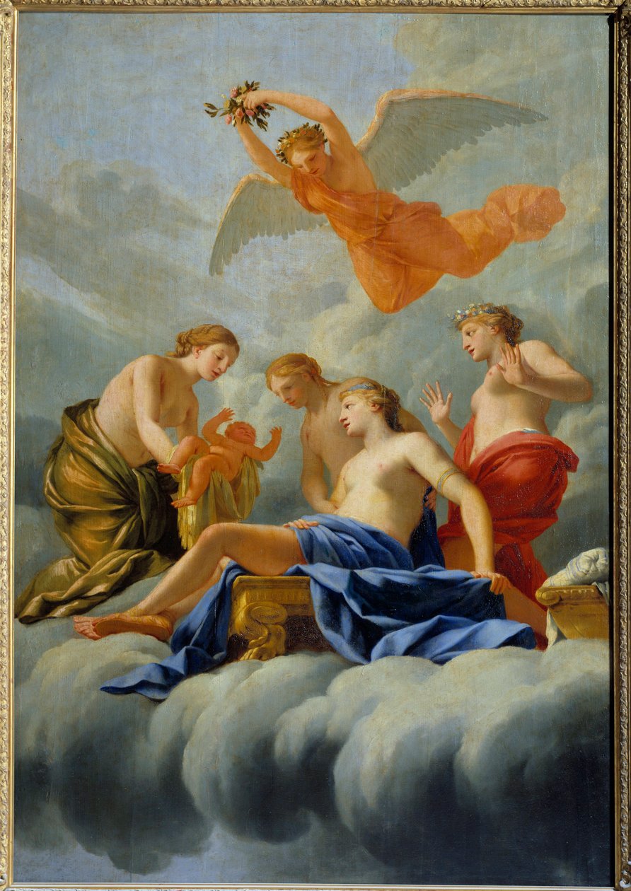 De geboorte van de Liefde Venus geeft geboorte aan Cupido door Eustache (studio of) Le Sueur