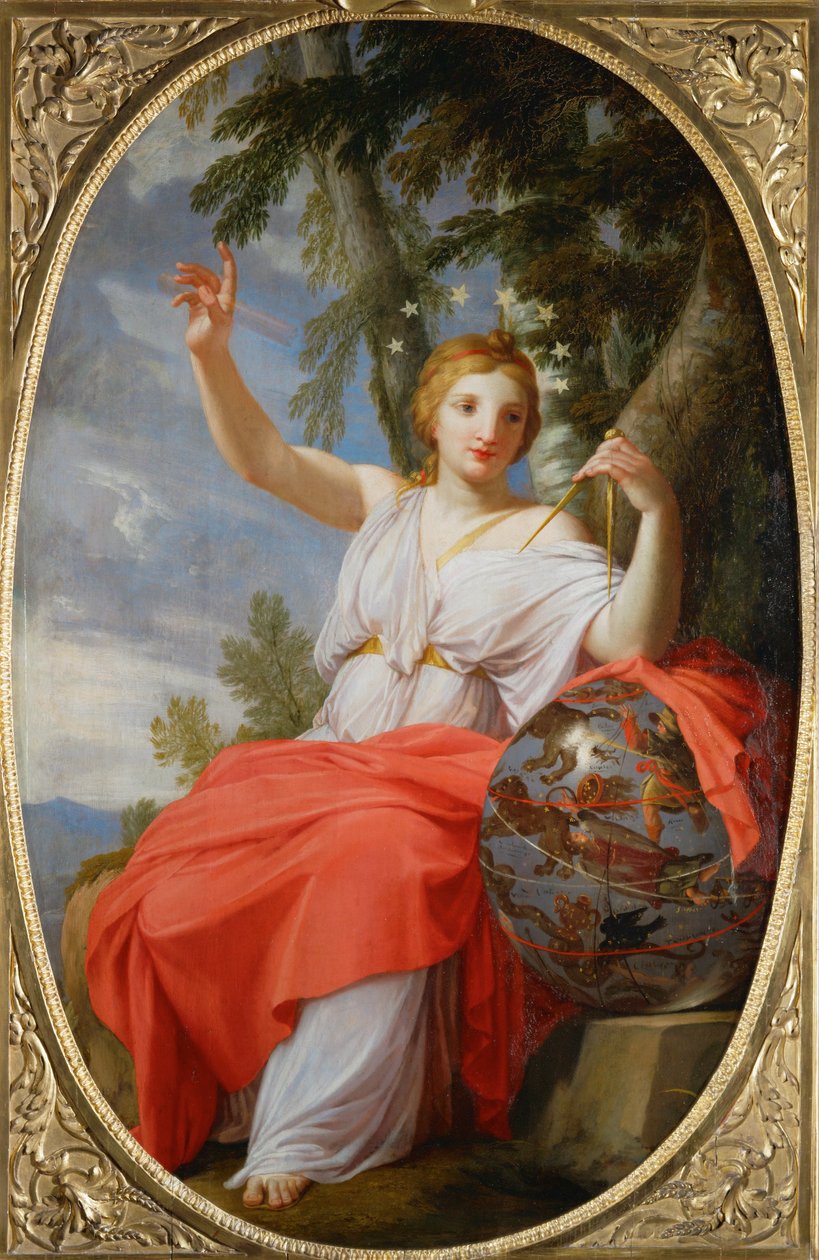 De muze Urania. Uit de Chambre des Muses, Louvre, Parijs ... door Eustache (studio of) Le Sueur