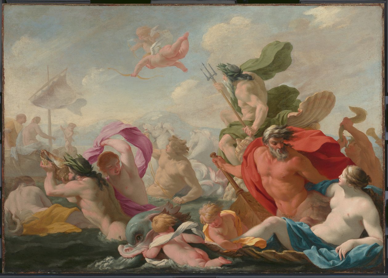 Meeresgötter huldigen der Liebe door Eustache Le Sueur