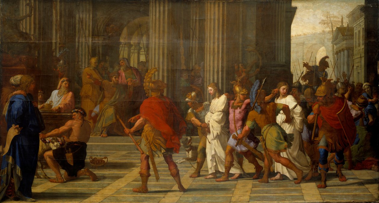 Sint Gervais en Sint Protais voor Astasius, weigeren te offeren aan Jupiter door Eustache Le Sueur