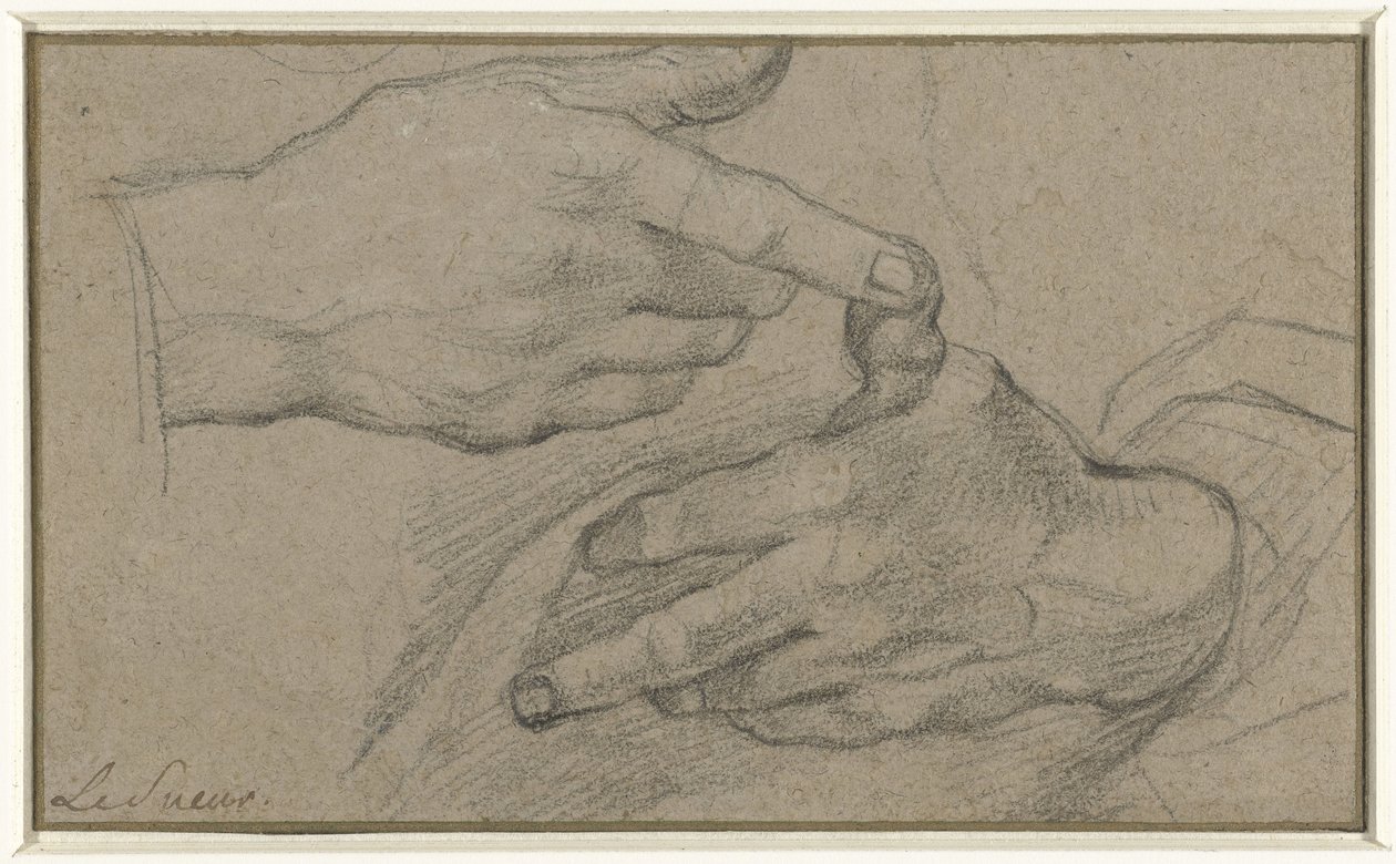 Studie van twee handen door Eustache Lesueur