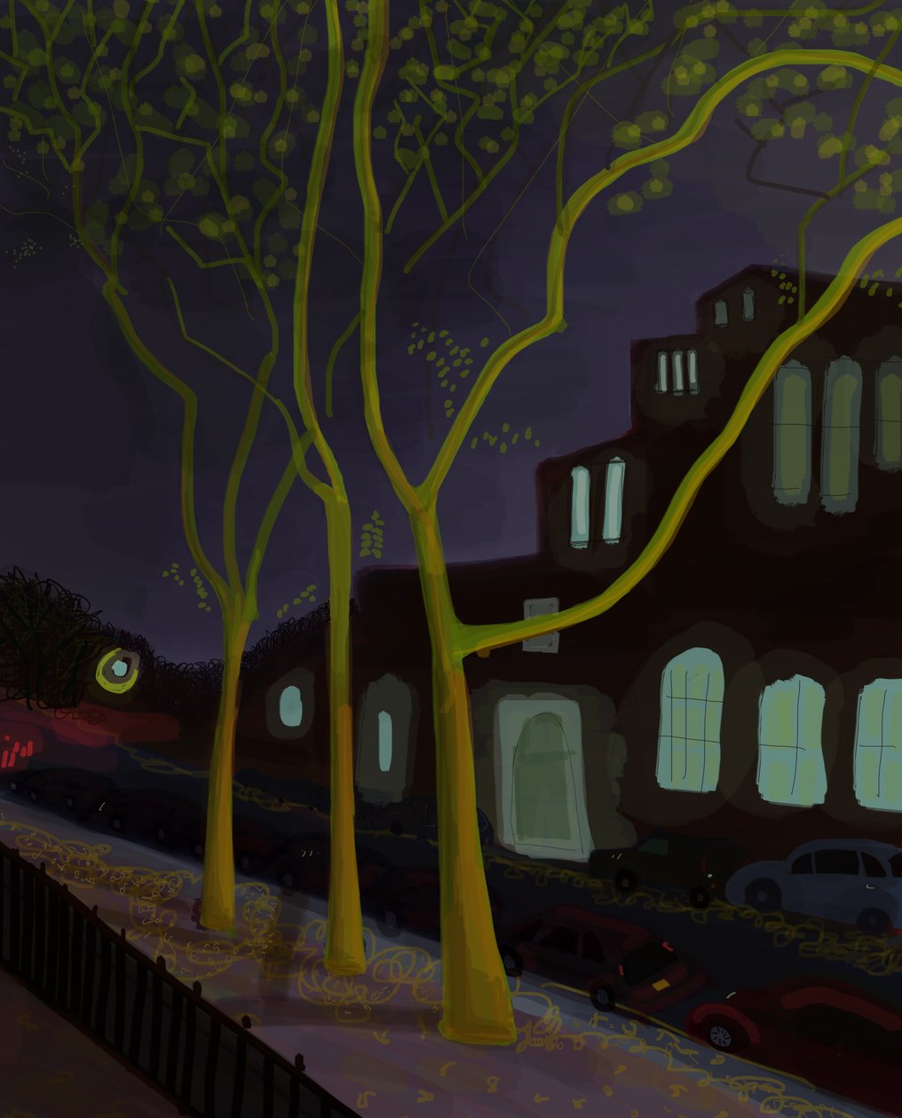 11th Street At Night, 2016 (met de hand getekend op een iPad met een Apple potlood) door Evan Sklar