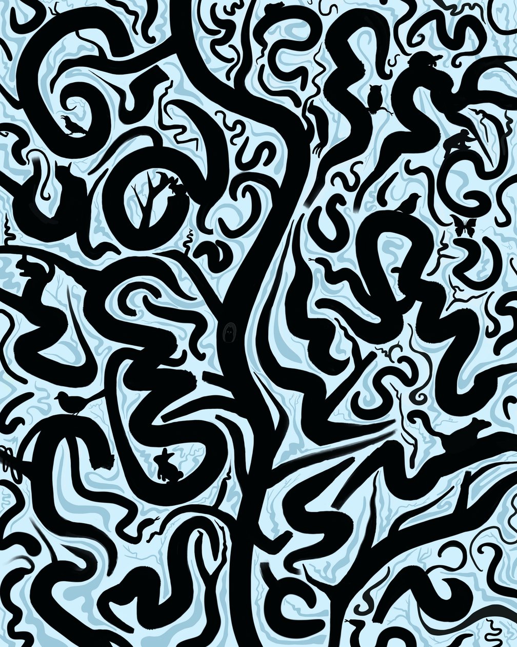 17 Dieren verborgen in boom (digitale kunst) door Evan Sklar