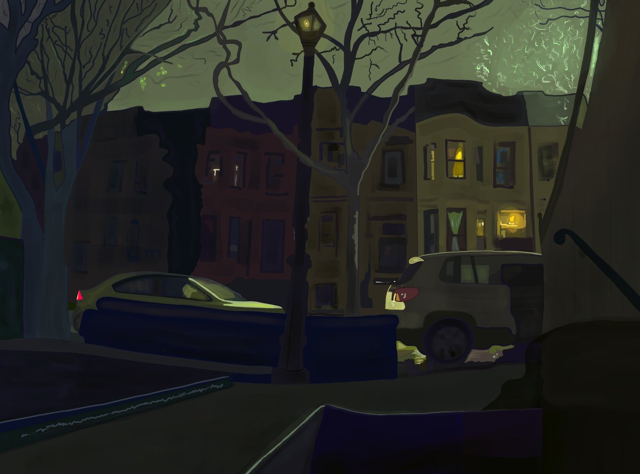 6 AM South Side of Street, Prospect Park (digitale kunst) door Evan Sklar