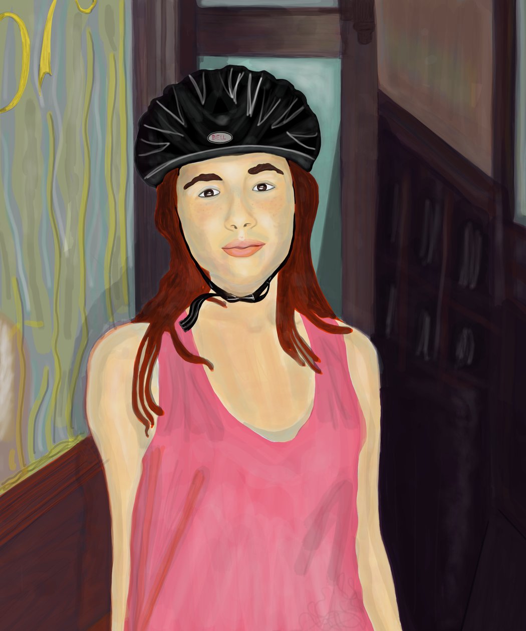 Ava in fietshelm, Brooklyn (digitale kunst) door Evan Sklar