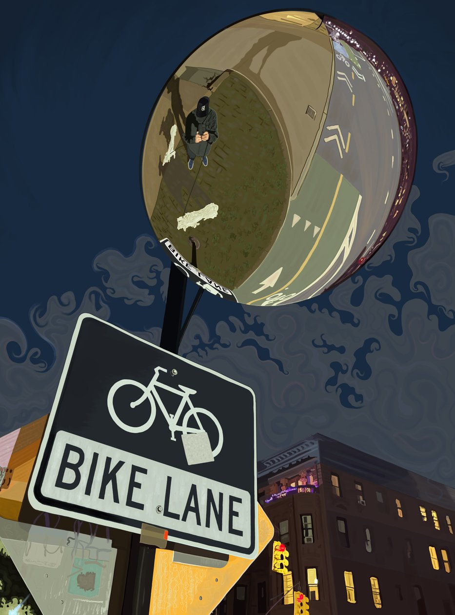 Bord fietspad, Prospect Park (digitale kunst) door Evan Sklar