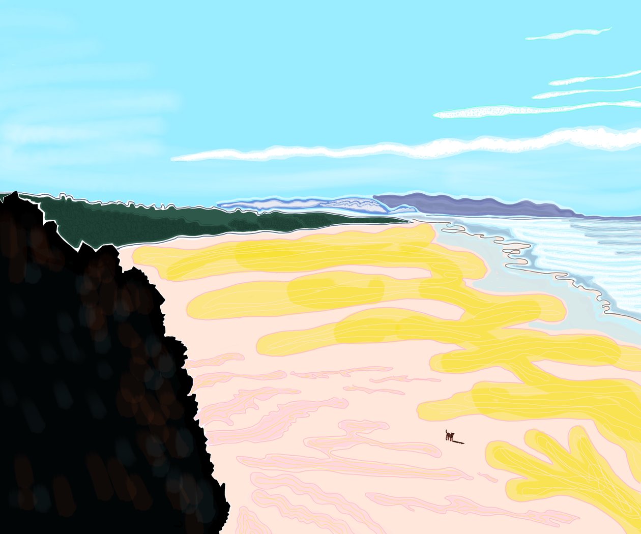 Hond op strand, Cliff House, San Francisco (digitale kunst) door Evan Sklar
