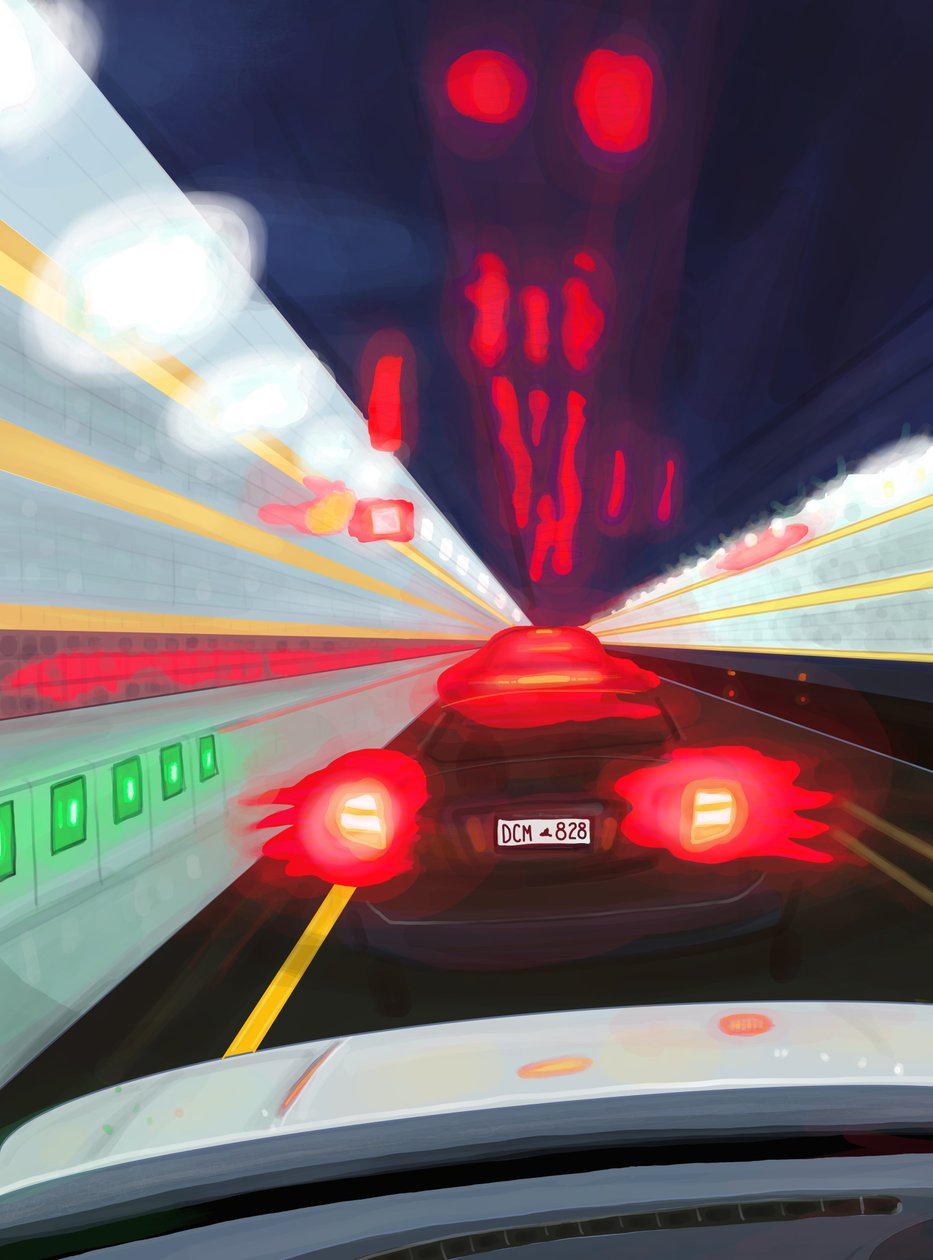 Rijden door de Midtown Tunnel bij nacht (digitale kunst) door Evan Sklar