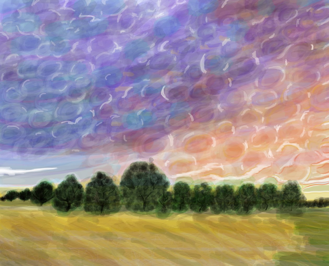 Field In Vermont, 2018 (met de hand getekend op een iPad met een Apple potlood) door Evan Sklar